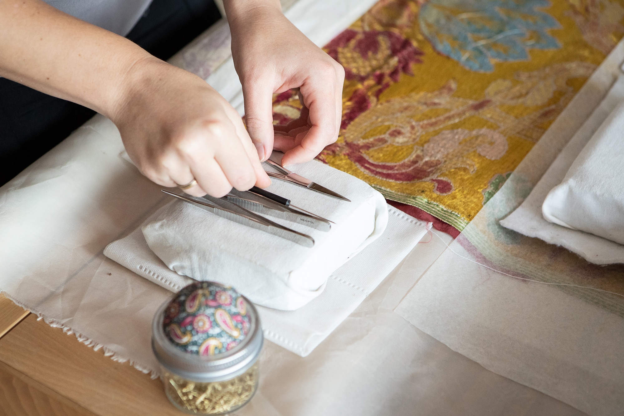 Work tools of an art conservator.