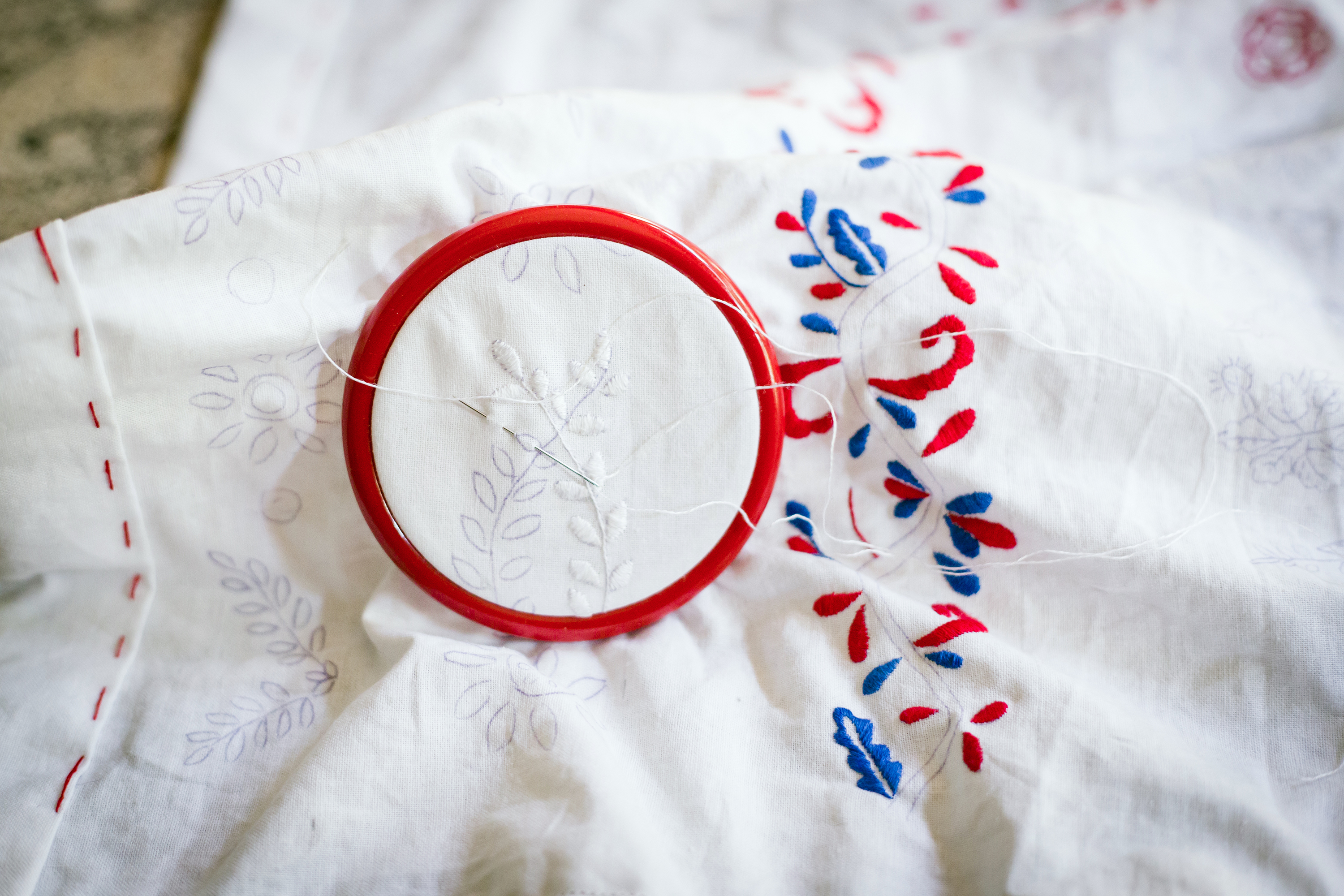 Close-up on the Kashubian embroidery.